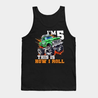 5 Year Old 5th Birthday Monster Truck Car Themed for Boy Tank Top